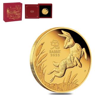 Zlatá mince Rok králíka 2023-1/10 Oz proof-lunární série III.