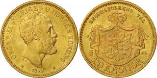 Zlatá mince švédská dvacetikoruna-20 kronor Oskar II.