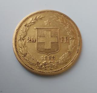 Zlatá mince švýcarský 20 frank-Helvetica 1883