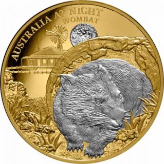 Zlatá moderní mince s platinou Noční Austrálie: Wombat 1 Oz proof 2021