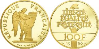 Zlatý francouzský 100 frank Génius 1989-proof