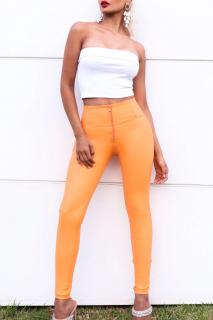Koženkové kalhoty Freddy® Wr.Up - Vysoký pas - Superskinny - 7/8 - Oranžová (Pastel) Barva: Oranžová, Velikost: S