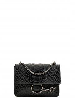 Malá kožená kabelka přes rameno Carla Ferreri® se vzorem hadí kůže - Černá