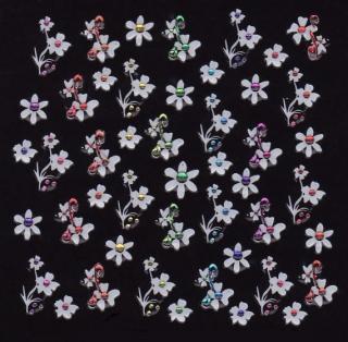 3D Bílé květy s barevným kamínkem