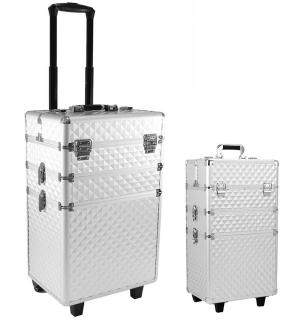 Kosmetický kufr na kolečkách - dvoudílný stříbrný