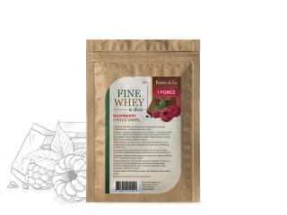 FINE WHEY – přírodní protein slazený stévií – 30 g Vyber si z těchto lahodných příchutí: Raspberry choco swirl