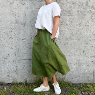 Dlouhá lněná sukně s kapsami - Zelená