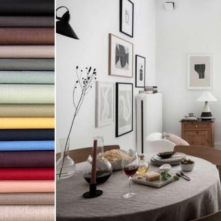 Kulatý lněný voděodolný ubrus mix barev, průměr 145cm Len 100%, se zátěrem: Šedozelená (Khaki), Lněné ubrusy - ROZMĚR: NA MÍRU