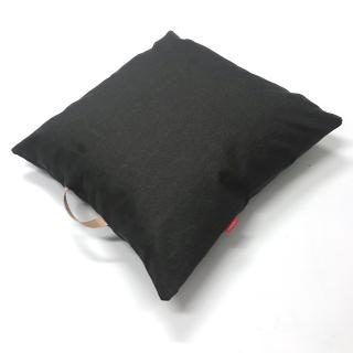Lněný povlak na sedací polštář s koženým uchem - Šedá titanová Rozměr mix: 50x50 cm