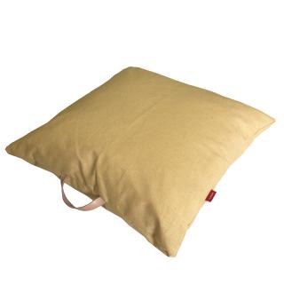 Lněný povlak na sedací polštář s koženým uchem - Žlutá hořčicová Rozměr mix: 60x60 cm
