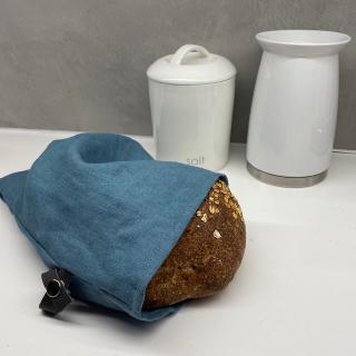 Lněný vak na chleba / sáček na pečivo s koženým poutkem - mix barev Len 100%, gramáž 245 g/m2: Petrolová, Rozměr mix: 25x45 cm