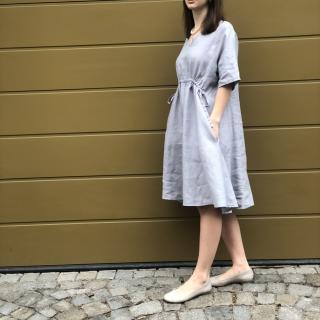 Univerzální lněné šaty s rukávem - šedá (Grey)