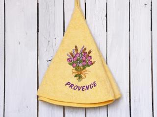 Kulatý ručník - Kytice růží a levandule Barva: Žlutá, Výšivka: Kytice růží a levandule