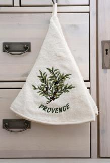 Kulatý ručník - Olivová vetvička Barva: Krémově-béžová, Výšivka: Olivová větvička