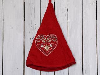 Kulatý ručník - Srdce a květina Barva: Červená, Výšivka: Srdce a květina