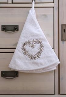 Kulatý ručník - Srdce Barva: Bílá, Výšivka: Srdce