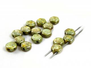 Dvoudírkové korálky Hexagon 6mm, barva olivová zelená Balení: 30 ks