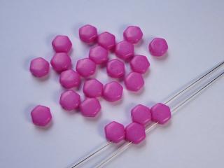 Dvoudírkové korálky Hexagon 6mm, barva tmavě růžová Balení: 1 ks