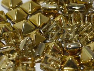 Dvoudírkové korálky pyramidy 12x12mm, barva crystal se zlatou úpravou Balení: 1 ks