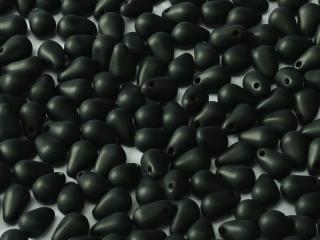 Mačkané korálky kapky 4x6mm, barva černá-mat Balení: 10 ks