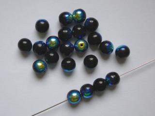 Mačkané korálky kuličky 6mm, barva černá s AB 23980/28701 Balení: 1 ks