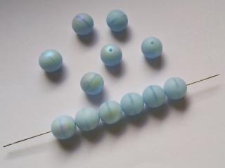 Mačkané korálky kuličky 6mm, barva modrá s AB 63010/28701-mat Balení: 20 ks
