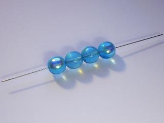 Mačkané korálky kuličky 8mm, barva modrá s AB 60010/28701 Balení: 15 ks
