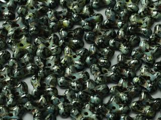 Mačkané korálky kytičky 4x7mm, barva černo-zelená Balení: 1 ks