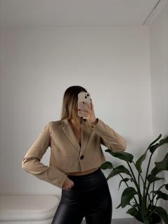 Elegantní sako crop střihu Jackie Velikost: L, Barva: Béžová