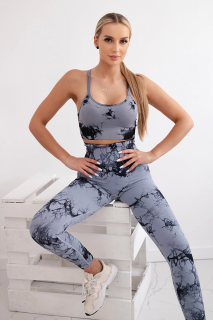 Fitness set top+ legíny push up šedá + černá Velikost: M/L