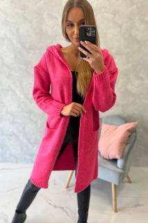 Kardigan s kapucí a kapsami růžový Velikost: One size, Barva: Růžová