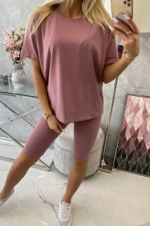 Komplet tričko+legíny tmavě růžový Velikost: One size, Barva: Růžová
