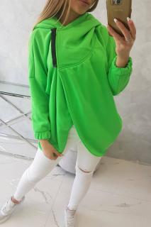 Mikina oversize na zip zelená neon Velikost: One size, Barva: Zelená neonová