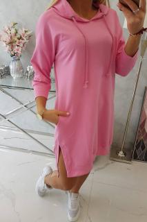 Mikinové šaty basic s rozparky světle růžové Velikost: One size, Barva: Růžová