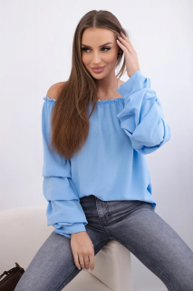 Off shoulder triko s ozdobnými rukávy Spain modré Velikost: univerzální
