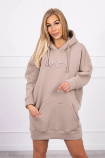 Oversized zateplená mikina s nápisem Girls Tour tmavě béžová Velikost: univerzální