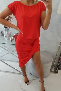 Šaty asymetrické s krátkým rukávem červené Velikost: One size, Barva: Červená