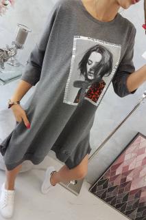 Šaty Heda s potiskem grafit Velikost: One size, Barva: Šedá