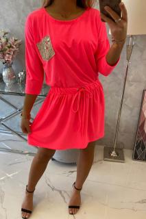 Šaty s flitrovou kapsou neon Velikost: One size, Barva: Růžová neonová