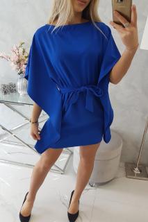 Šaty s vázáním v pase modré Velikost: One size, Barva: Modrá