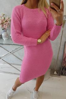 Šaty svetrové pruhované růžové Velikost: One size, Barva: Růžová