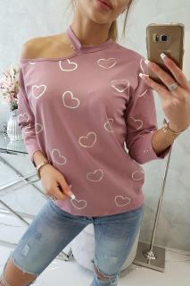 Tričko s potiskem srdcí růžové Velikost: One size, Barva: Růžová