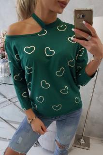 Tričko s potiskem srdcí zelené Velikost: One size, Barva: Zelená