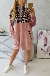 Velurové mikinové šaty růžové Velikost: One size, Barva: Růžová
