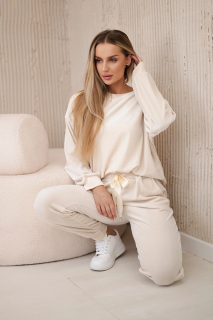Velurový set mikiny + tepláky Amira světle béžová Velikost: univerzální