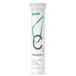 PUORI C3  - Přírodní šumivý vitamín C (500 mg, 20 rozpustných tablet)