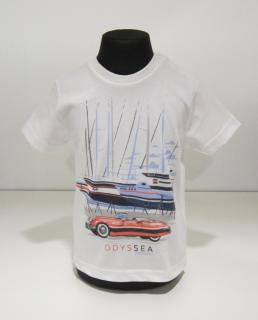 1020/38  Mayoral chlapecké bílé tričko s krátkým rukávem s obrázkem lodě a auta Barva: Bílá, Velikost: 68/ 6 měsíců, Materiál: 100% bavlna