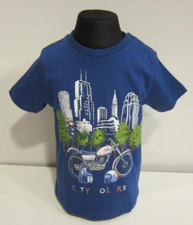 1020/39 Mayoral chlapecké středně modré tričko s krátkým rukávem s obrázkem motorka ve městě Barva: Středně modrá, Velikost: 80/ 12 měsíců, Materiál:…