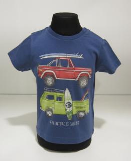 1056/28  Mayoral chlapecké středně modré tričko s krátkým rukávem a velkými auty na předním díle Barva: Středně modrá, Velikost: 86/ 18 měsíců,…