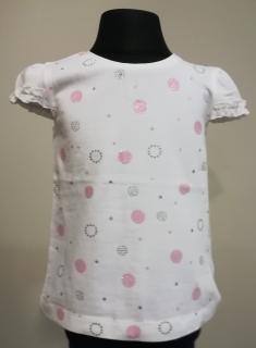 1057/55  Mayoral dívčí bílé tričko s růžovými a metalickými puntíky a krátkým rukávem Barva: Bílá, Velikost: 80 / 12 měsíců, Materiál: 95% bavlna 5%…
